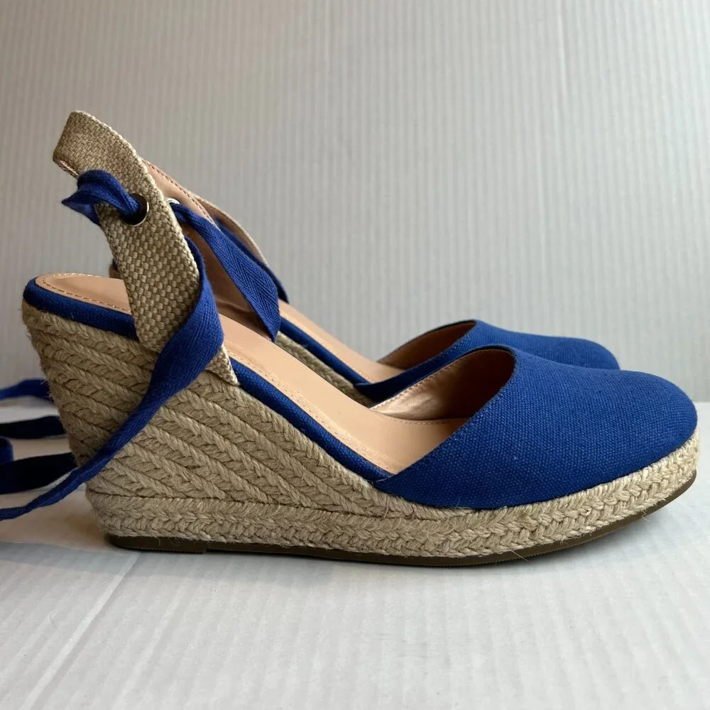 ZBY Womens Blue Canvas Lace Up Espadrilles Size 11